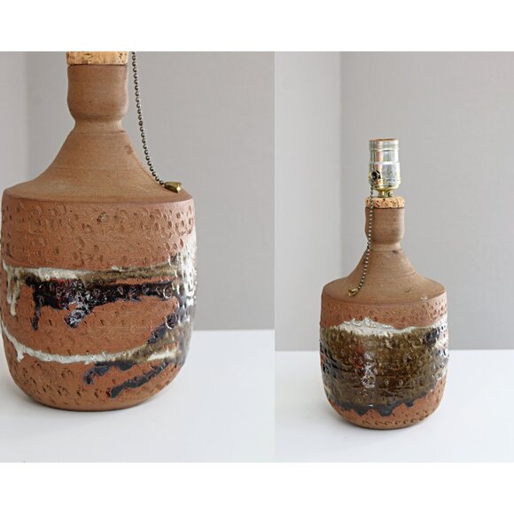 1960's Vintage MCM Drip Glaze Stoneware Lamp // Mid Century Modern 60's Pottery - Picture 1 of 10